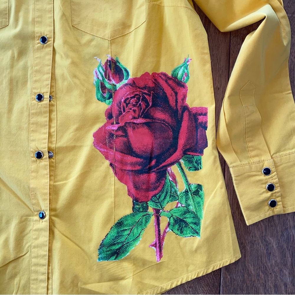 Yellow Button Down Shirt with Graphic Design - Picture 6 of 10